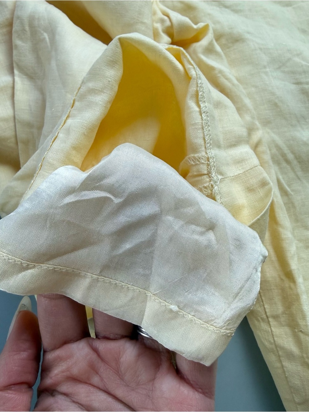 vtg 90s JSong Collection Butter Yellow Linen Tapered Ankle Pants 14 Minimalist - Picture 10 of 11